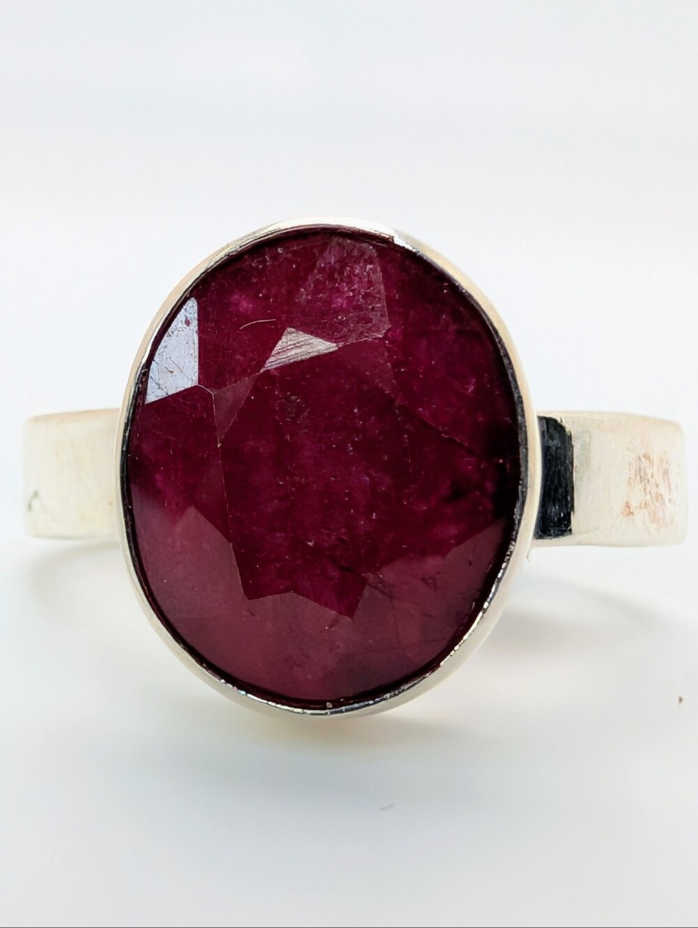 Natural Ruby Faceted Ring S925 Sterling Silver Size 8